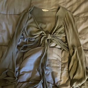 Olive long sleeve crop top with tie